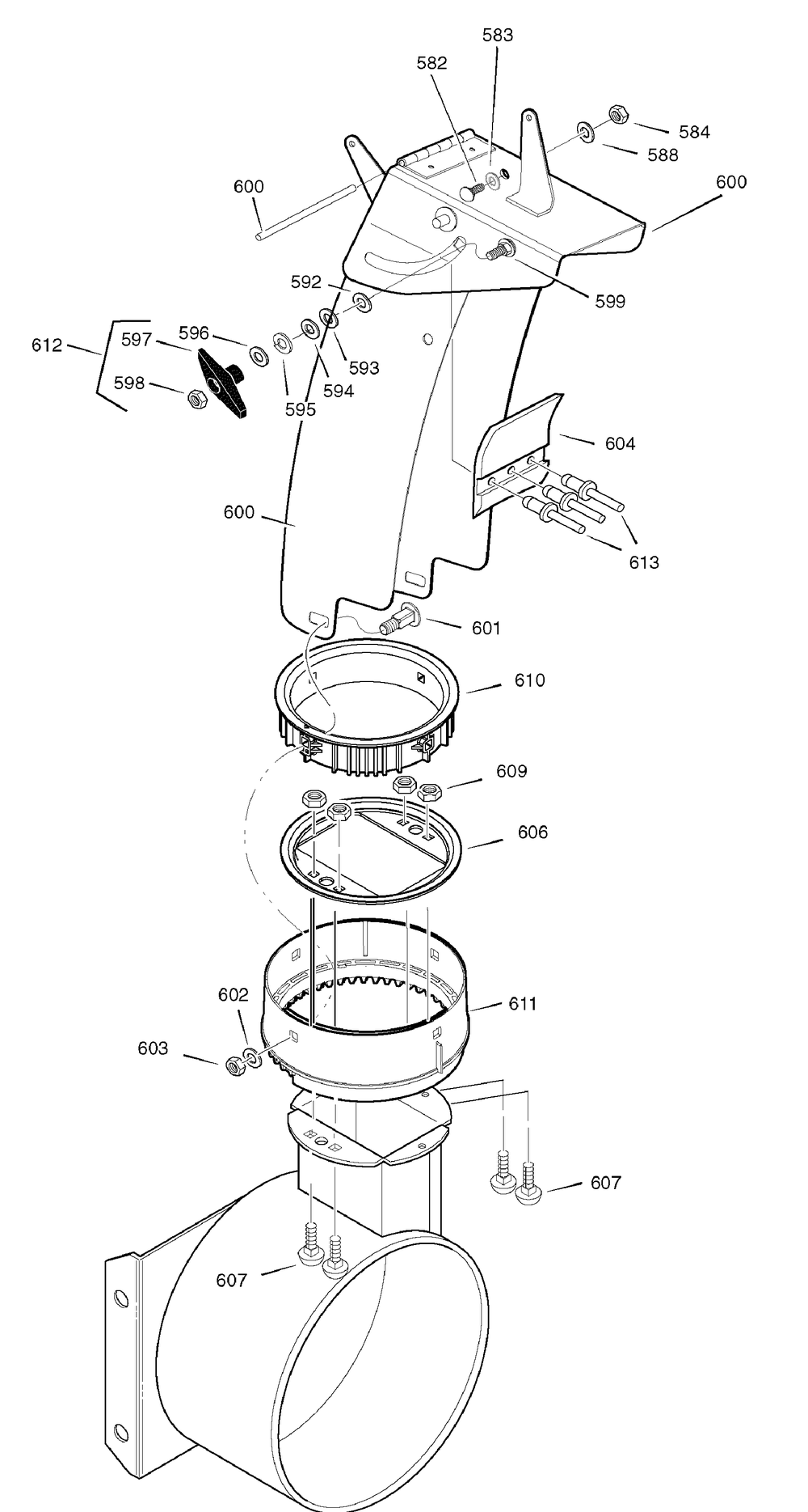 Discharge Chute Diagram and Parts List for 1695444-LP1695444-726E 2008 Briggs and Stratton Snow Blower